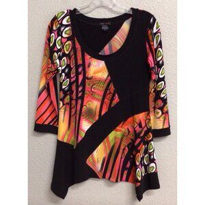 Eva Varro Print 3/4 Sleeve Scoop Neck Tunic Size Small Lagenlook Boho